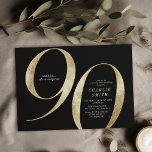 Modern minimalist black and gold 90th birthday invitation<br><div class="desc">Modern minimalist 90th birthday party invitation features stylish faux gold foil number 90 and your party details in classic serif font on black background colour, simple and elegant, great surprise adult milestone birthday invitation for men and women. the black background colour can be changed to any colour of your choice....</div>