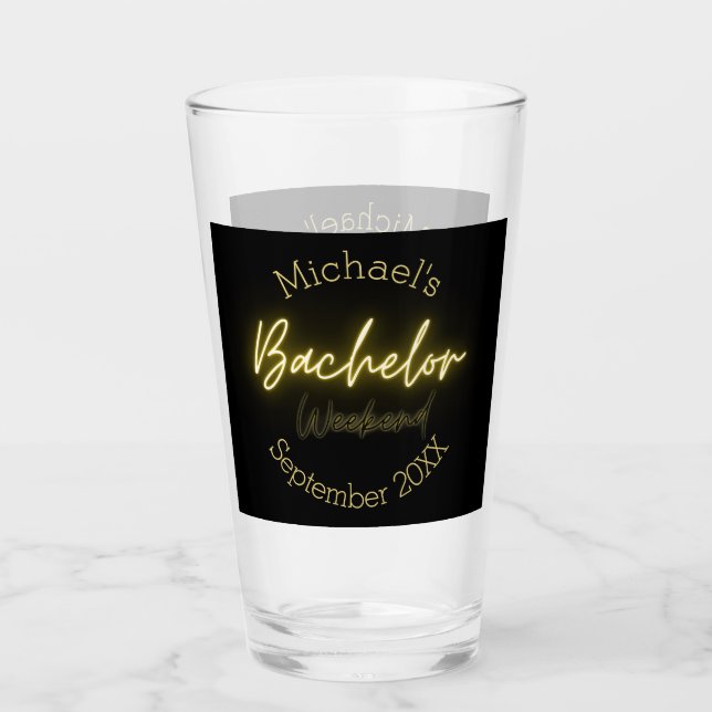 Modern Minimalist Black and Gold Bachelor Party  Glass (Front)