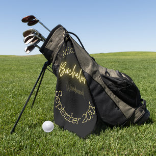 Modern Minimalist Black and Gold Bachelor Party  Golf Towel