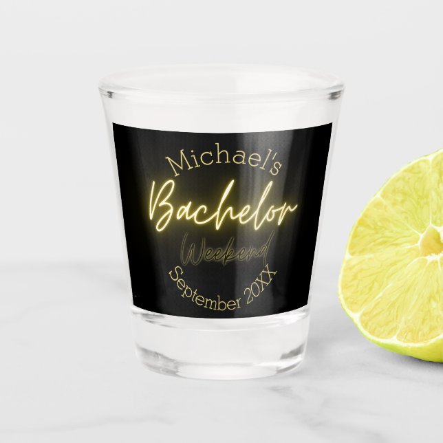 Modern Minimalist Black and Gold Bachelor Party  Shot Glass (Front)