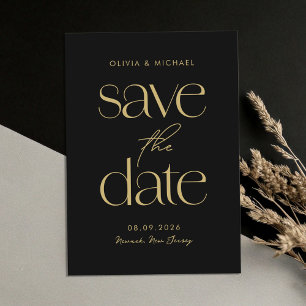 Modern Minimalist Black and Gold Chic Wedding Save The Date