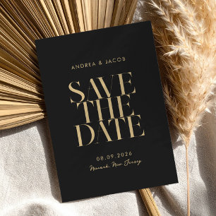 Modern Minimalist Black and Gold Chic Wedding Save The Date