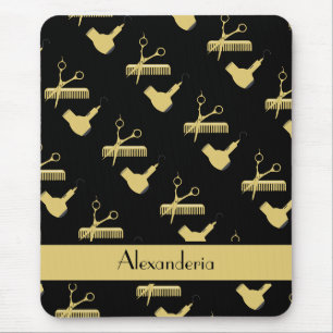 Modern Minimalist black and gold hairstylist Mouse Pad