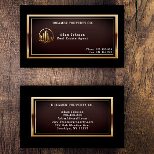 Modern Minimalist Black And Gold Real Estate  Business Card