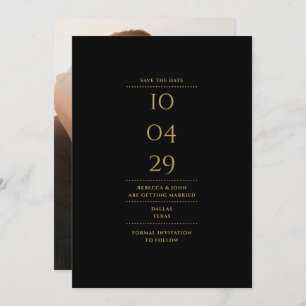 Modern Minimalist Black And Gold Wedding Photo Save The Date