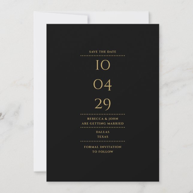 Modern Minimalist Black And Gold Wedding  Save The Date (Front)