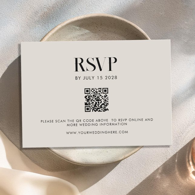 Modern Minimalist Black and Ivory Chic Wedding RSVP Card (Creator Uploaded)