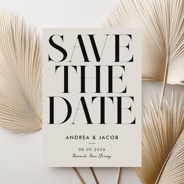 Modern Minimalist Black and Ivory Chic Wedding Save The Date (Creator Uploaded)