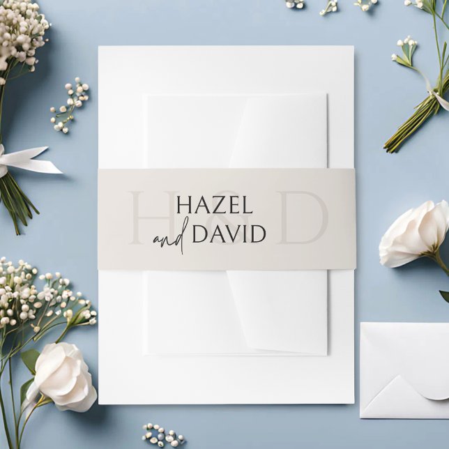 Modern Minimalist Black and Ivory Monogram Wedding Invitation Belly Band (Creator Uploaded)