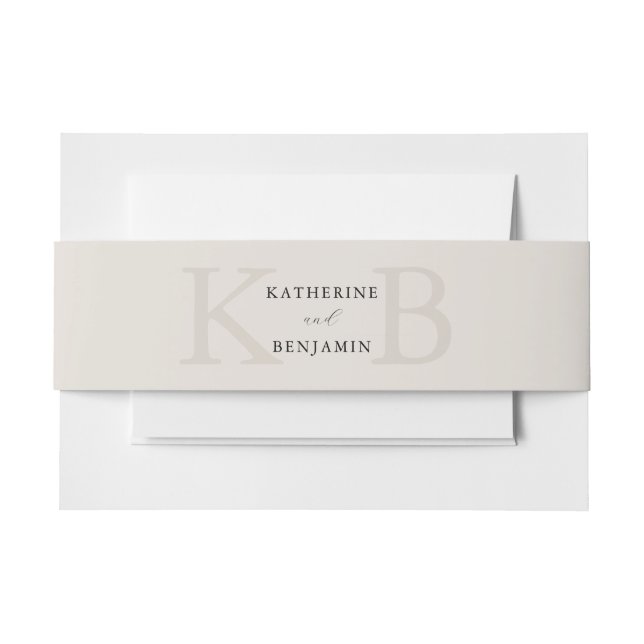 Modern Minimalist Black and Ivory Monogram Wedding Invitation Belly Band (Front Example)