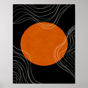 Modern Minimalist Black and Orange Abstract Poster