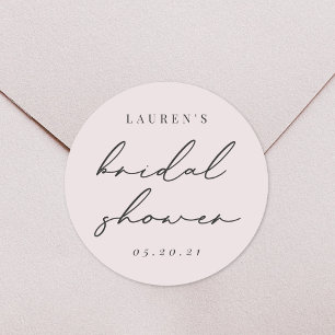 Modern Minimalist Black and Pink Bridal Shower Classic Round Sticker