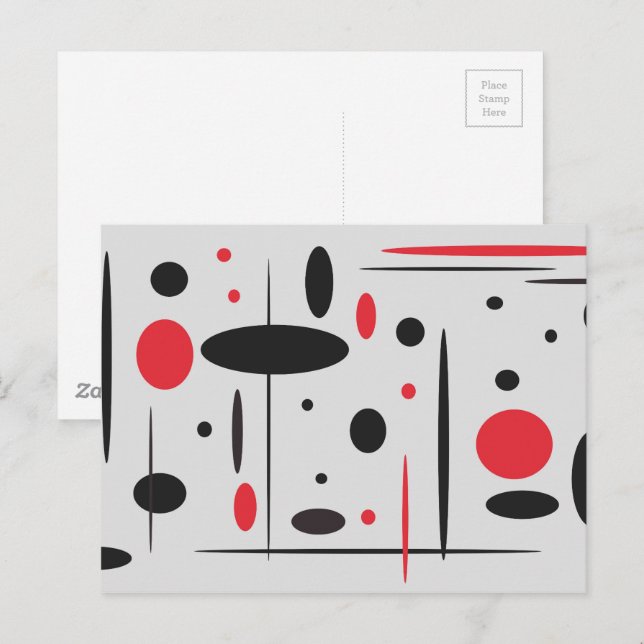 Modern Minimalist Black and Red Geometric Pattern Postcard (Front/Back)