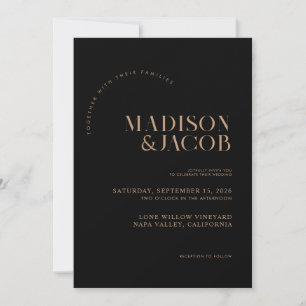 Modern Minimalist Black and Tan Wedding Invitation