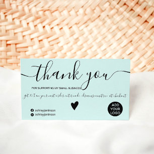 Modern minimalist black and teal order thank you business card