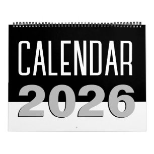 Modern Minimalist Black and White 2026 Calendar