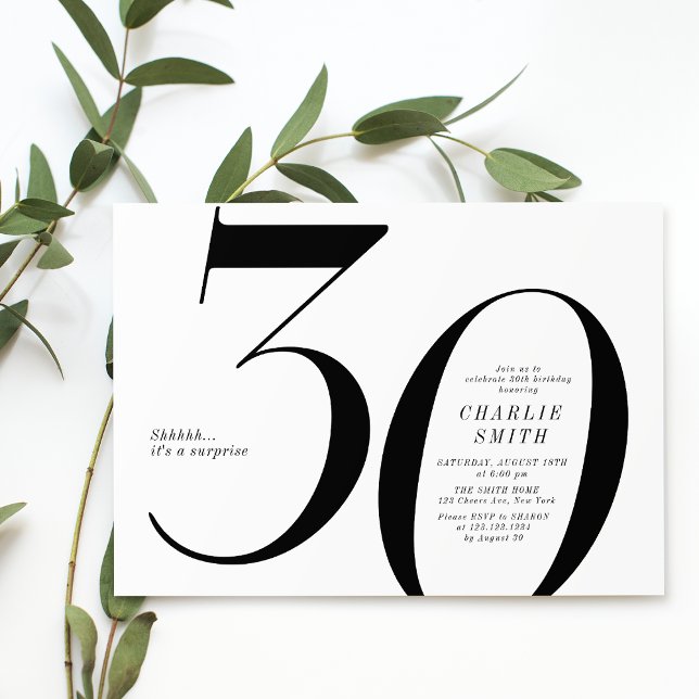 Modern minimalist black and white 30th birthday invitation (Modern minimalist black and white 30th birthday invitation)