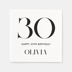 Modern Minimalist Black and White 30th Birthday Napkin