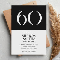 Modern Minimalist Black and White 60th Birthday