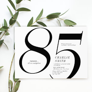 Modern minimalist black and white 85th birthday invitation