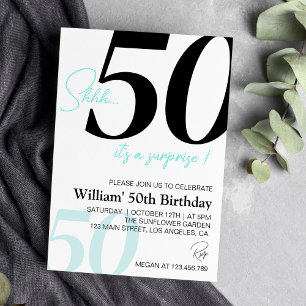 Modern Minimalist Black and White Blue Birthday Invitation