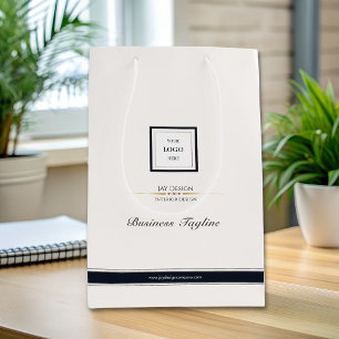Modern Minimalist Black and White Business Logo Medium Gift Bag