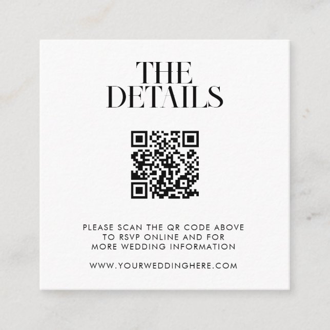 Modern Minimalist Black and White Chic Wedding Enclosure Card (Front)