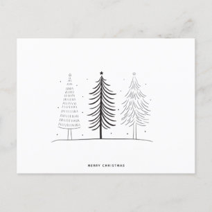 Modern Minimalist Black And White Christmas Tree Postcard