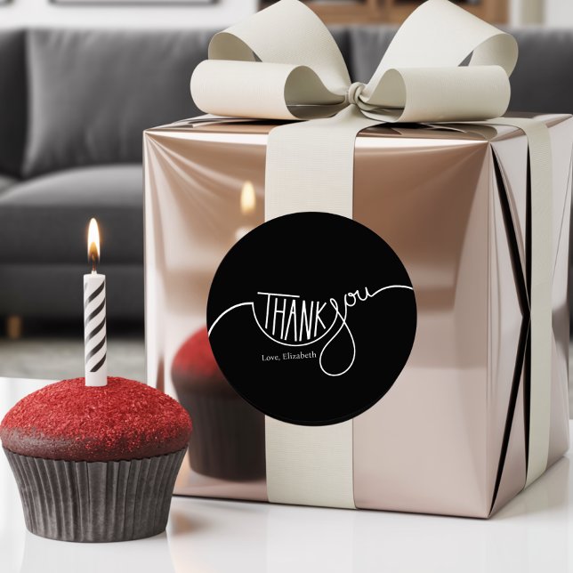 Modern Minimalist Black and White Custom Thank you Classic Round Sticker (Creator Uploaded)