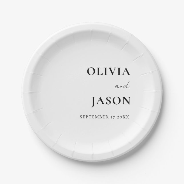 Modern Minimalist Black and White Custom Wedding Paper Plate (Front)