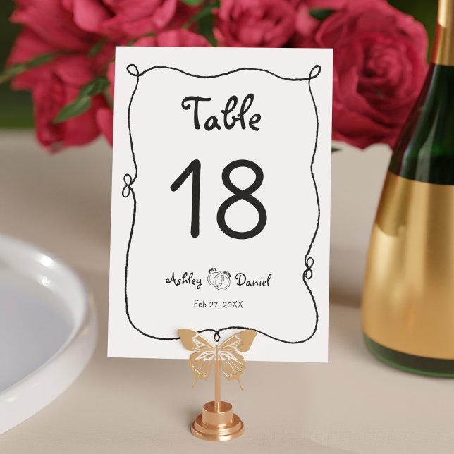 Modern Minimalist Black and White Doodle Wedding Table Number (Modern Minimalist Black and White Doodle Wedding Table Number)