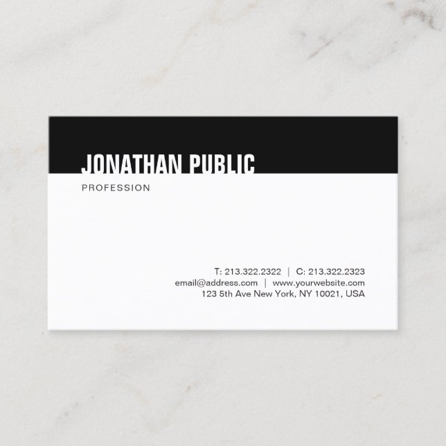 Modern Minimalist Black And White Elegant Template Business Card (Front)