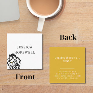 Modern Minimalist Black and White Flower  Square Business Card