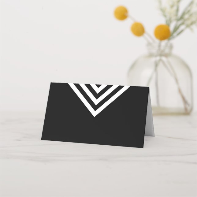 Modern Minimalist Black and White Geometric Place Card (Front)
