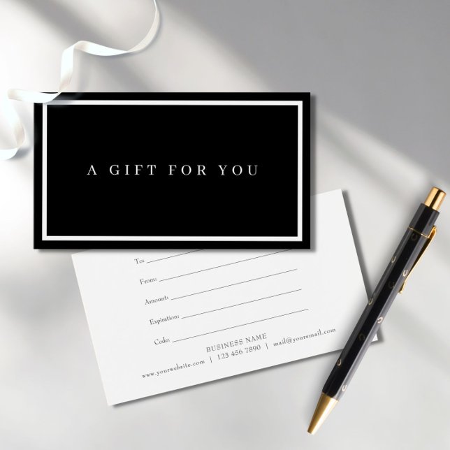 Modern Minimalist Black and White Gift Certificate (Creator Uploaded)