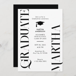 Modern Minimalist black and white Graduatioin Invitation