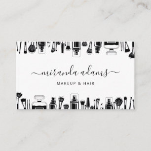 Modern Minimalist Black and White Makeup Artist Business Card