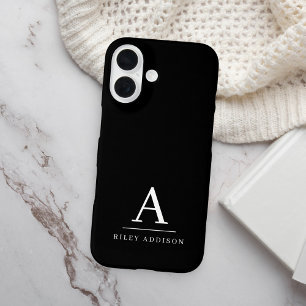 Modern Minimalist Black and White Monogram iPhone 16 Case