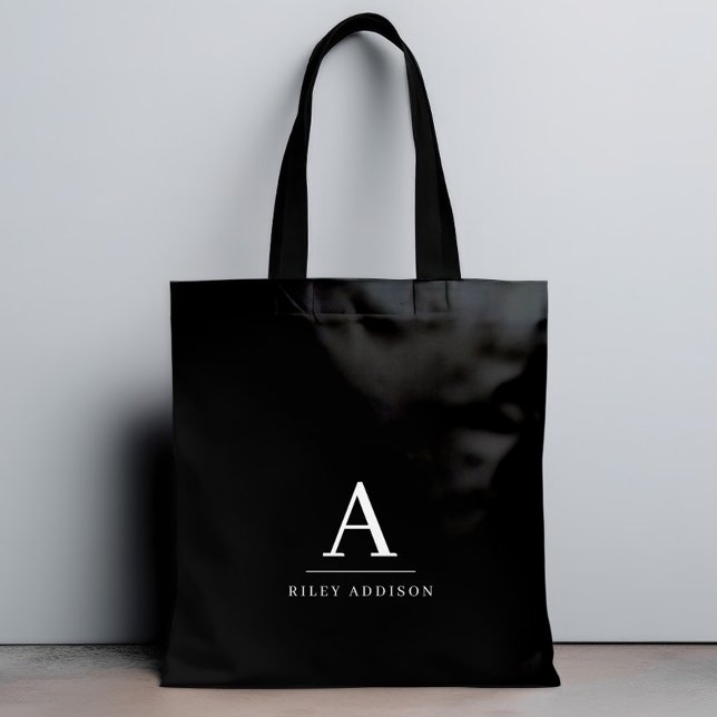 Modern Minimalist Black and White Monogram Tote Bag (Creator Uploaded)
