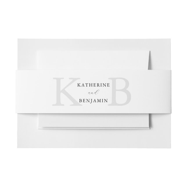 Modern Minimalist Black and White Monogram Wedding Invitation Belly Band (Front Example)