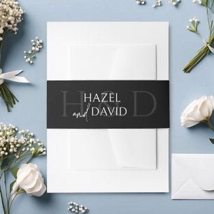 Modern Minimalist Black and White Monogram Wedding Invitation Belly Band