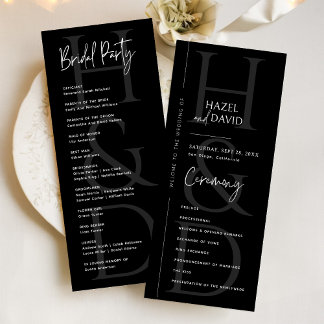 Modern Minimalist Black and White Monogram Wedding Programme