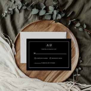 Modern Minimalist Black and white Monogram Wedding RSVP Card