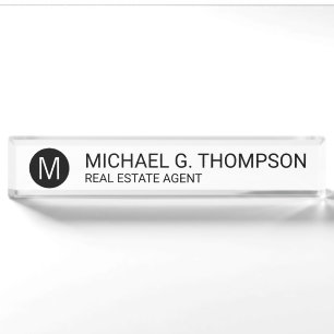 Modern Minimalist Black and White Nameplate
