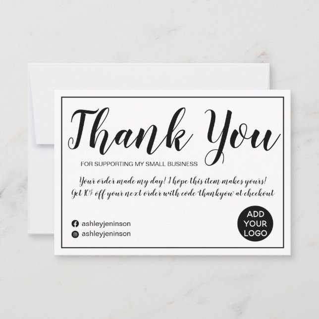 Modern minimalist black and white order thank you (Front)