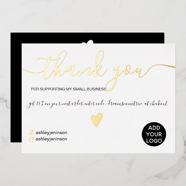 Modern minimalist black and white order thank you (Front/Back)