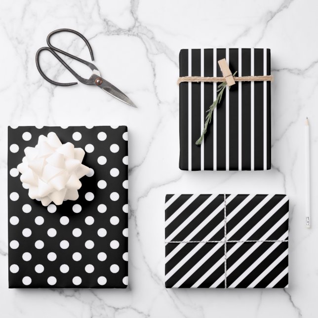 Modern Minimalist Black And White Pattern Wrapping Paper Sheet (Front)