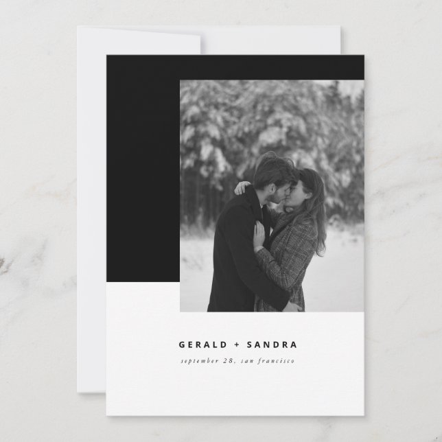Modern Minimalist Black and White  Photo Save The Date (Front)