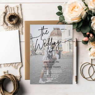 Modern Minimalist Black and White Photo Wedding Invitation