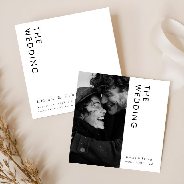 Modern Minimalist Black and White Photo Wedding Invitation (Creator Uploaded)